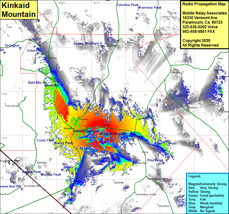 heat map radio coverage Kinkaid Mountain